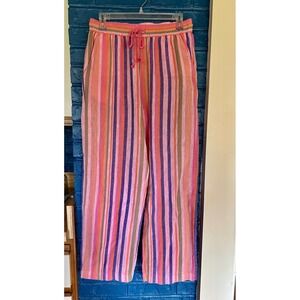 Xirena Striped Linen Blend Pants Womens Medium Coral Pink‎ Purple Drawstring